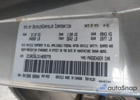 2001 Chrysler Concorde Lxi из США, поврежденный, VIN 2C3AD36J31H655779